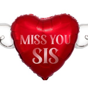 Miss You Sis 17" Memorial Balloon with Angel Wings – Graveside Tribute for Sister - 2 Balloons Included Red
