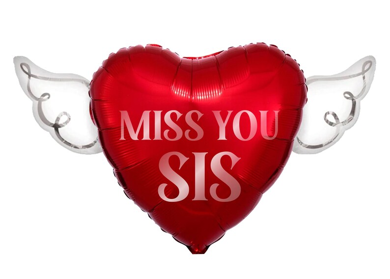 Miss You Sis 17" Memorial Balloon with Angel Wings – Graveside Tribute for Sister - 2 Balloons Included Red