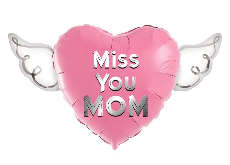 Globo conmemorativo "Te extraño mamá" de 43 cm (17") – Corazón con alas de ángel – 2 globos incluidos Pink