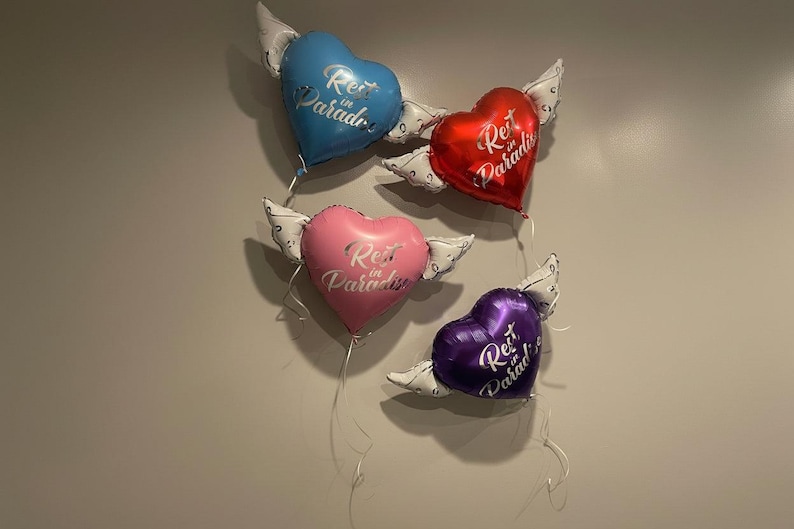 Rest In Paradise 17" Memorial Balloon – 17" Heart with Angel Wings - 2 Balloons Included image 10