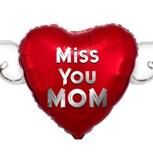 Globo conmemorativo "Te extraño mamá" de 43 cm (17") – Corazón con alas de ángel – 2 globos incluidos Red