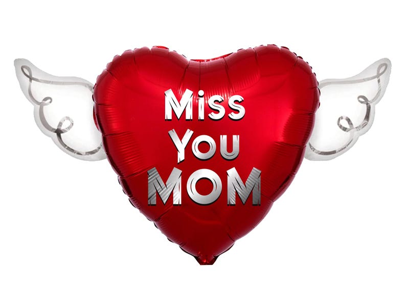 Globo conmemorativo "Te extraño mamá" de 43 cm (17") – Corazón con alas de ángel – 2 globos incluidos Red