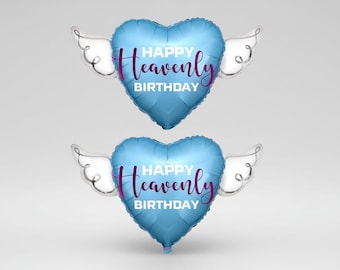 Ballon joyeux anniversaire 17 pouces bleu avec inscription violette ailes d'ange - 2 ballons inclus