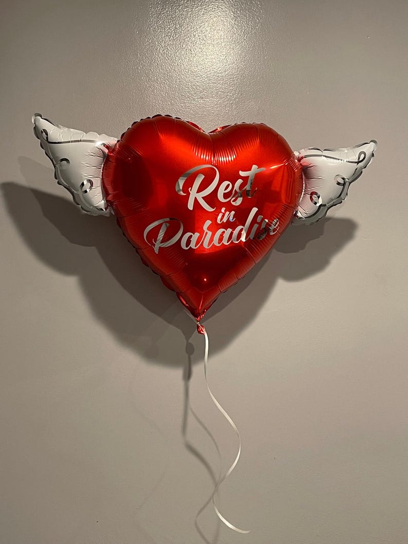 Rest In Paradise 17" Memorial Balloon – 17" Heart with Angel Wings - 2 Balloons Included image 7