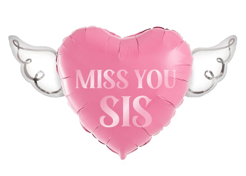 Miss You Sis 17" Memorial Balloon with Angel Wings – Graveside Tribute for Sister - 2 Balloons Included Pink