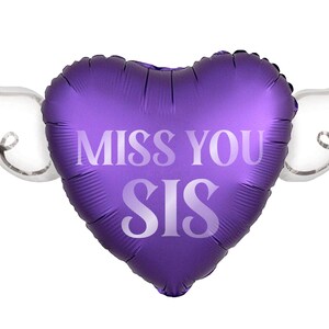 Miss You Sis 17" Memorial Balloon with Angel Wings – Graveside Tribute for Sister - 2 Balloons Included Purple