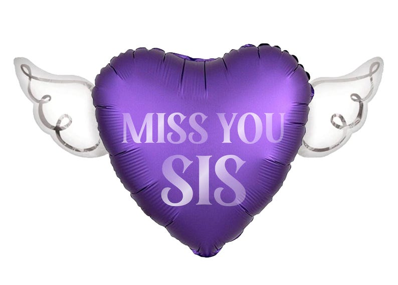 Miss You Sis 17" Memorial Balloon with Angel Wings – Graveside Tribute for Sister - 2 Balloons Included Purple
