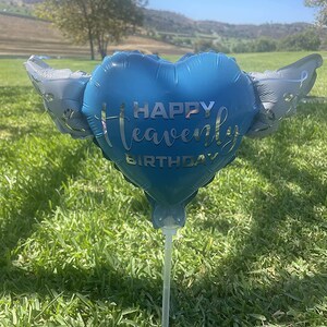 Happy Heavenly Birthday Memorial Balloons on a Stick – 8" Variety 4-Pack Blue & Pink Angel Wings Bild 6