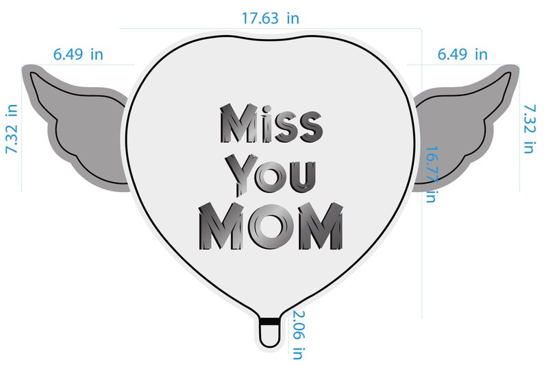 Globo conmemorativo "Te extraño mamá" de 43 cm (17") – Corazón con alas de ángel – 2 globos incluidos imagen 5