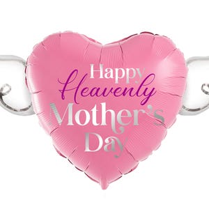 Happy Heavenly Mother's Day 17" Memorial Balloon – Heart Shaped with Angel Wings Graveside Tribute - 2 Balloons Included Pink
