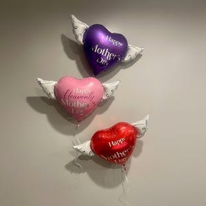Happy Heavenly Mother's Day 17" Memorial Balloon – Heart Shaped with Angel Wings Graveside Tribute - 2 Balloons Included image 1