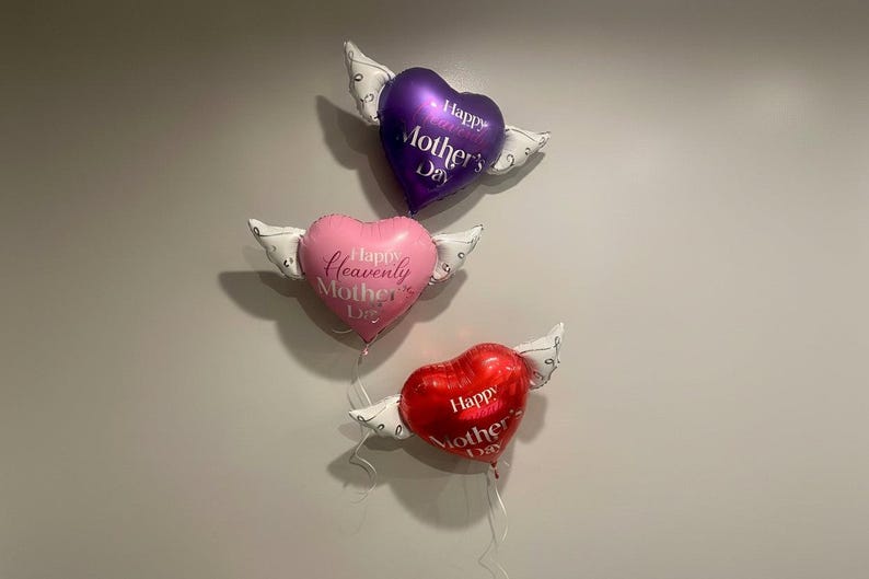 Happy Heavenly Mother's Day 17" Memorial Balloon – Heart Shaped with Angel Wings Graveside Tribute - 2 Balloons Included image 1