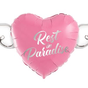 Rest In Paradise 17" Memorial Balloon – 17" Heart with Angel Wings - 2 Balloons Included Pink