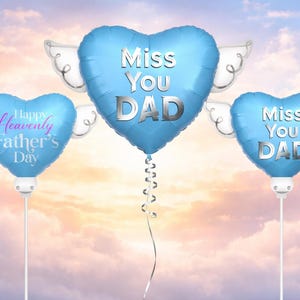 Happy Heavenly Father's Day Memorial Balloon Bundle — Miss You Dad 6-Piece Angel Wing Tribute Set | Graveside & Indoor Memorial Gift image 1