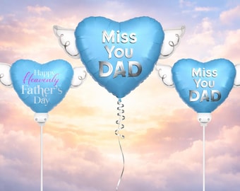 Ensemble de ballons commémoratifs pour la fête des Pères célestes — Ensemble hommage 6 pièces, tu me manques, papa ailes d'ange | Cadeau commémoratif sur une tombe et à l'intérieur
