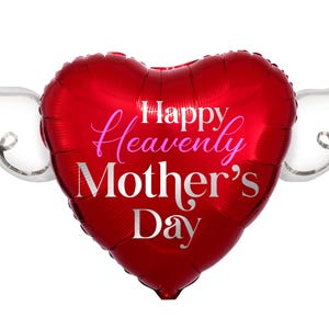 Happy Heavenly Mother's Day 17" Memorial Balloon – Heart Shaped with Angel Wings Graveside Tribute - 2 Balloons Included Red
