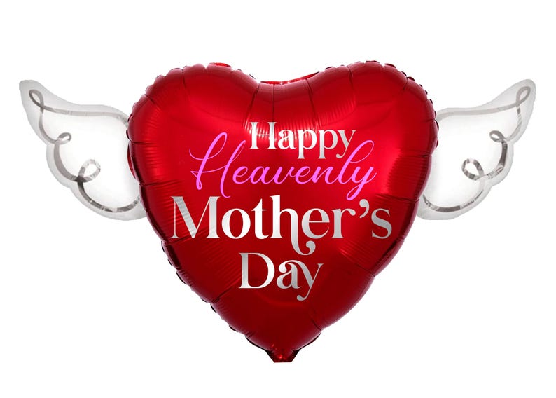 Happy Heavenly Mother's Day 17" Memorial Balloon – Heart Shaped with Angel Wings Graveside Tribute - 2 Balloons Included Red