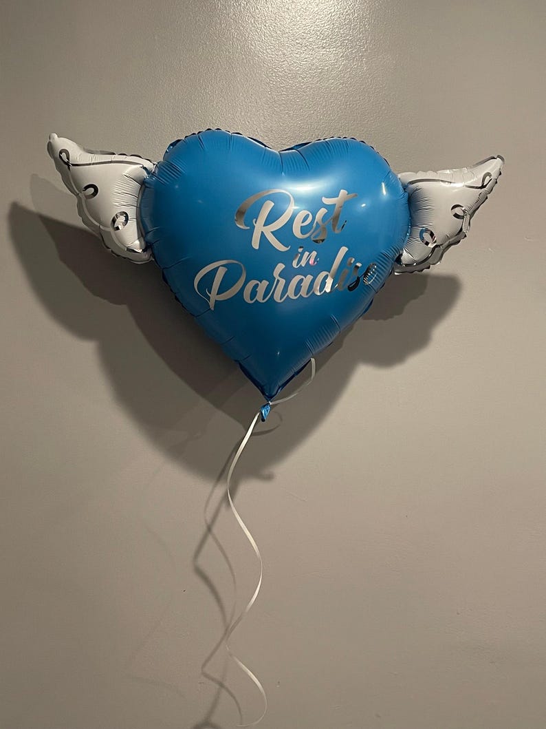 Rest In Paradise 17" Memorial Balloon – 17" Heart with Angel Wings - 2 Balloons Included image 9