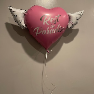 Rest In Paradise 17" Memorial Balloon – 17" Heart with Angel Wings - 2 Balloons Included image 1