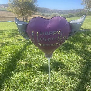 Happy Heavenly Birthday Memorial Balloons on a Stick – 8" Variety 4-Pack Blue & Pink Angel Wings Bild 4