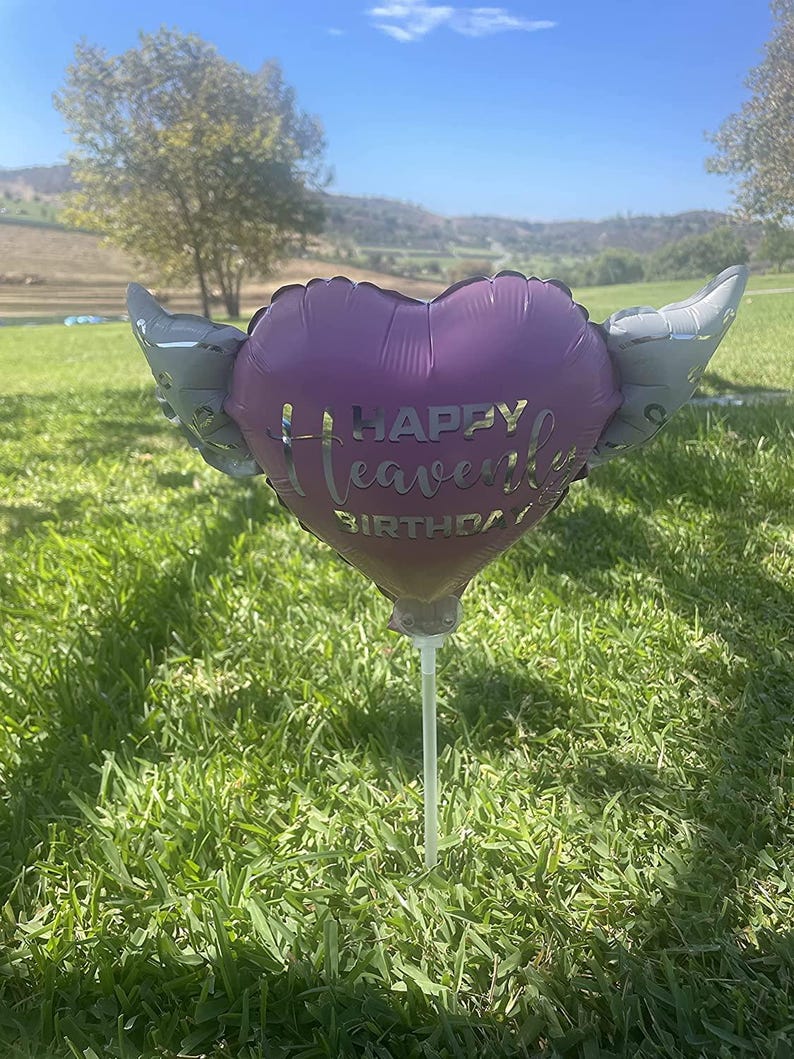 Happy Heavenly Birthday Memorial Balloons on a Stick – 8" Variety 4-Pack Blue & Pink Angel Wings Bild 4