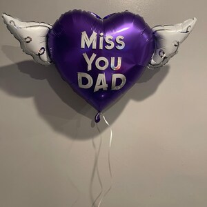 Miss You Dad 17" Memorial Balloon on a Stick – Heart Shaped with Angel Wings Graveside Tribute - 2 Balloons Included image 8
