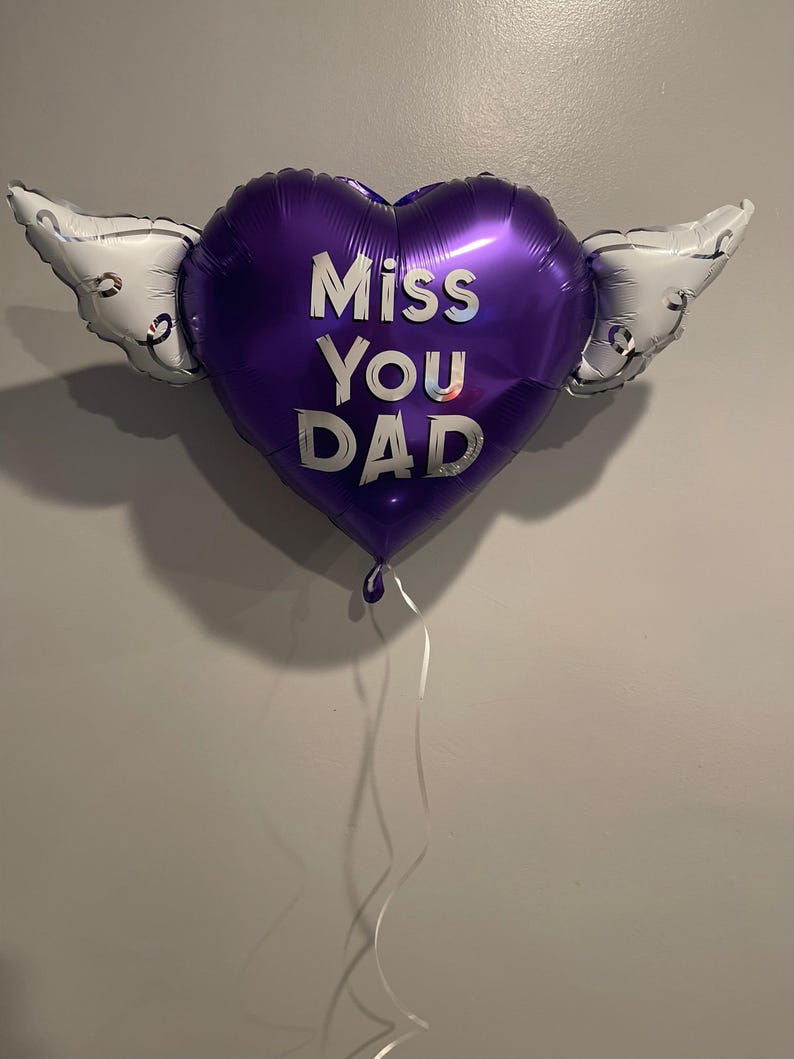 Miss You Dad 17" Memorial Balloon on a Stick – Heart Shaped with Angel Wings Graveside Tribute - 2 Balloons Included image 8