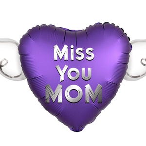 Globo conmemorativo "Te extraño mamá" de 43 cm (17") – Corazón con alas de ángel – 2 globos incluidos Purple