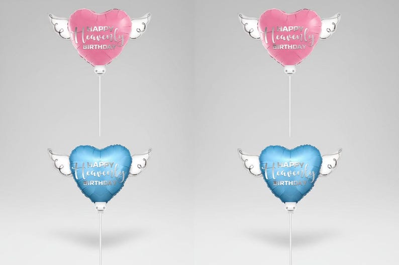 Happy Heavenly Birthday Memorial Balloons on a Stick – 8" Variety 4-Pack Blue & Pink Angel Wings Bild 1