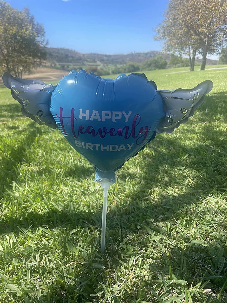 Happy Heavenly Birthday Memorial Balloons on a Stick – 8" Variety 4-Pack Blue & Pink Angel Wings Bild 5