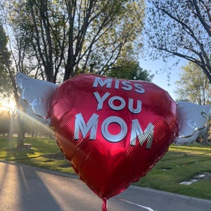 Globo conmemorativo "Te extraño mamá" de 43 cm (17") – Corazón con alas de ángel – 2 globos incluidos imagen 10