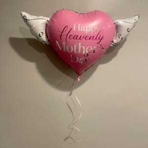 Happy Heavenly Mother's Day 17" Memorial Balloon – Heart Shaped with Angel Wings Graveside Tribute - 2 Balloons Included image 6