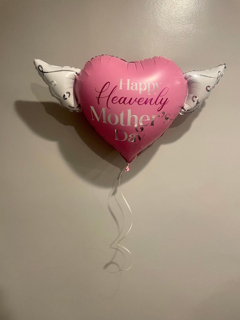 Happy Heavenly Mother's Day 17" Memorial Balloon – Heart Shaped with Angel Wings Graveside Tribute - 2 Balloons Included image 6