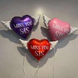 Miss You Sis 17" Memorial Balloon with Angel Wings – Graveside Tribute for Sister - 2 Balloons Included image 1