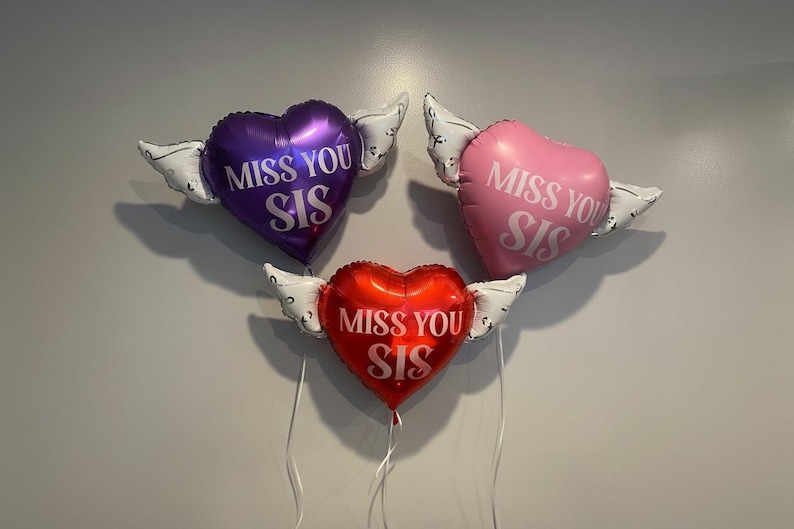 Miss You Sis 17" Memorial Balloon with Angel Wings – Graveside Tribute for Sister - 2 Balloons Included image 1