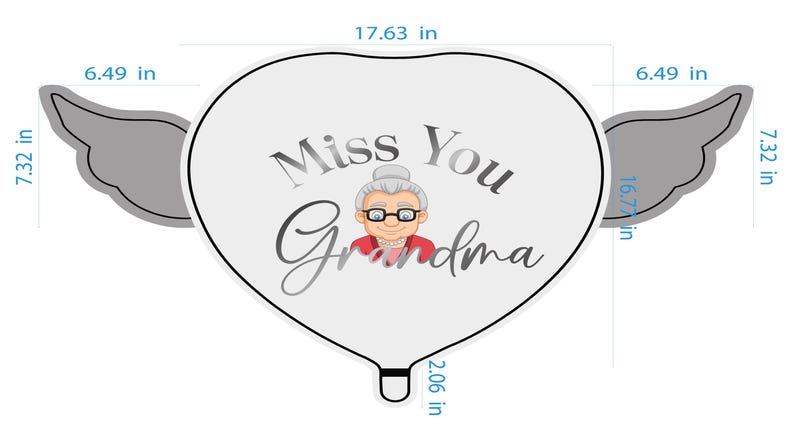 Globo conmemorativo "Te extraño, abuela" de 43 cm (17") con forma de corazón y alas de ángel para homenaje en la tumba. Incluye 2 globos. imagen 3