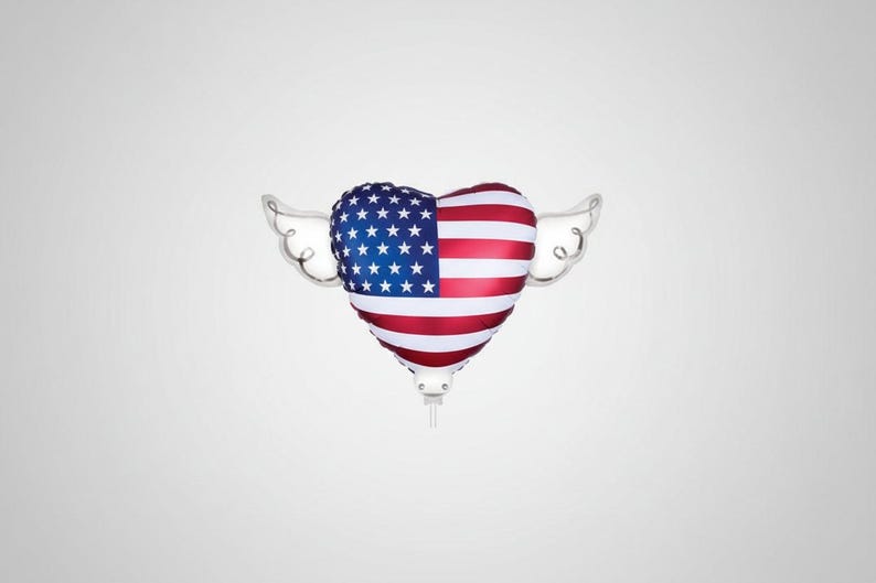 Globo con forma de corazón y bandera de EE. UU. en un palo – Globo patriótico de 8 pulgadas con alas de ángel para celebraciones / 2 globos, 2 palos y 2 clips imagen 2