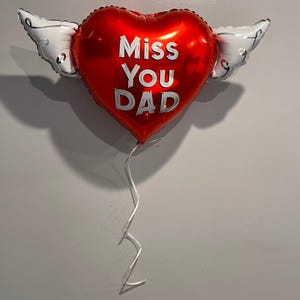 Miss You Dad 17" Memorial Balloon on a Stick – Heart Shaped with Angel Wings Graveside Tribute - 2 Balloons Included image 6