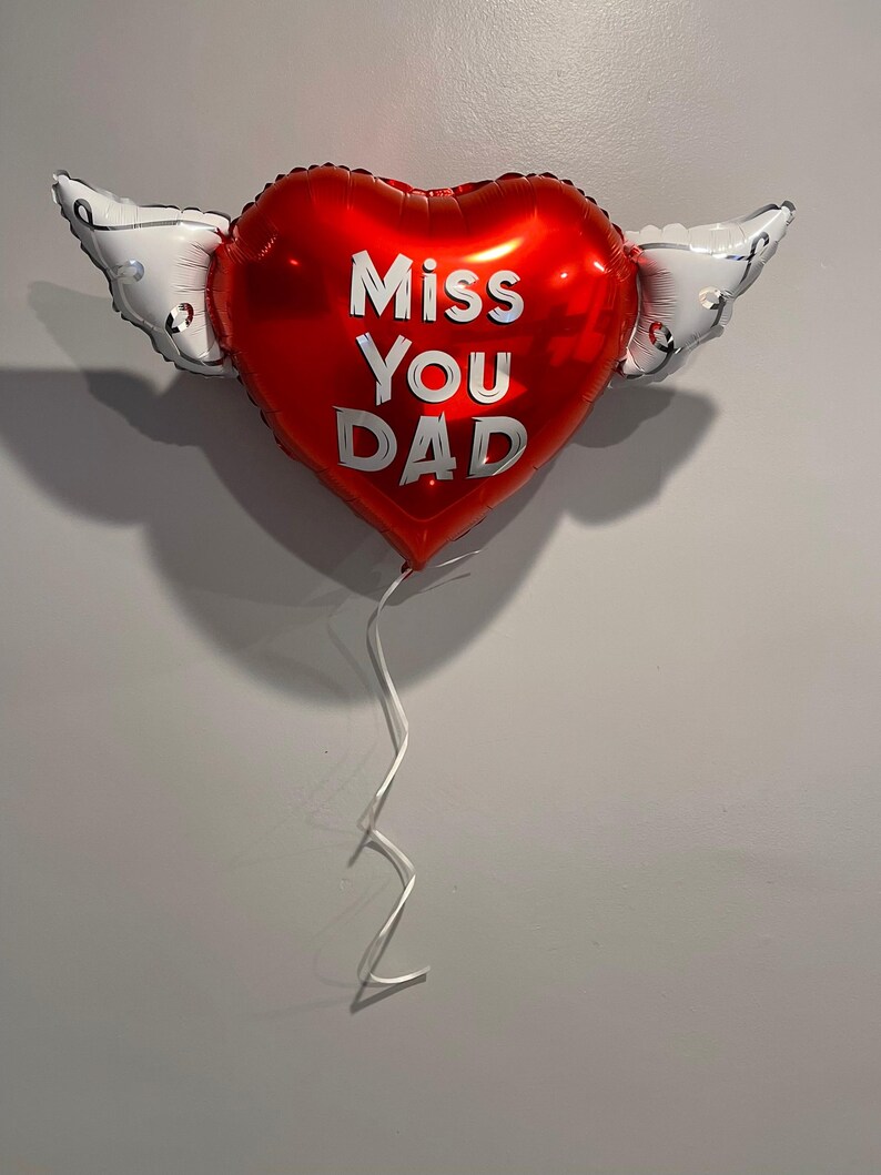 Miss You Dad 17" Memorial Balloon on a Stick – Heart Shaped with Angel Wings Graveside Tribute - 2 Balloons Included image 6