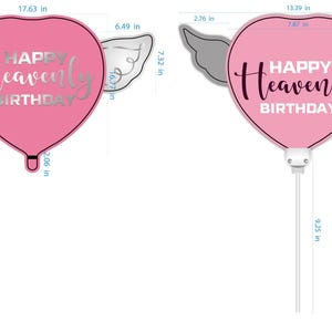 Ensemble de ballons commémoratifs Happy Heavenly Birthday – Ballons roses de 17 et 20 pouces sur un bâton avec des ailes d'ange image 3