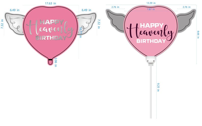 Ensemble de ballons commémoratifs Happy Heavenly Birthday – Ballons roses de 17 et 20 pouces sur un bâton avec des ailes d'ange image 3