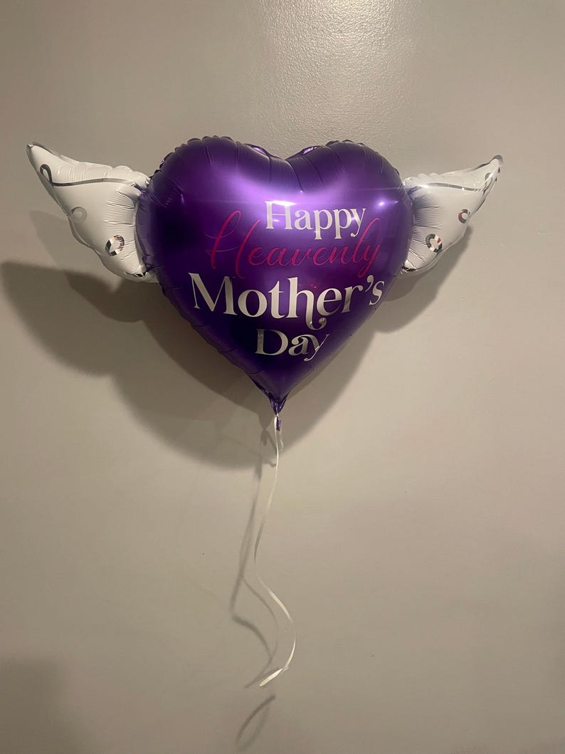 Happy Heavenly Mother's Day 17" Memorial Balloon – Heart Shaped with Angel Wings Graveside Tribute - 2 Balloons Included image 7