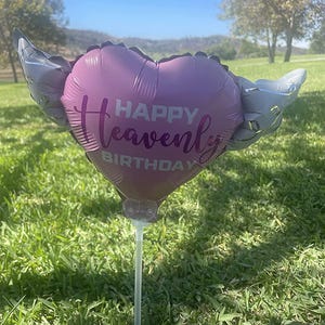 Happy Heavenly Birthday Memorial Balloons on a Stick – 8" Variety 4-Pack Blue & Pink Angel Wings Bild 2