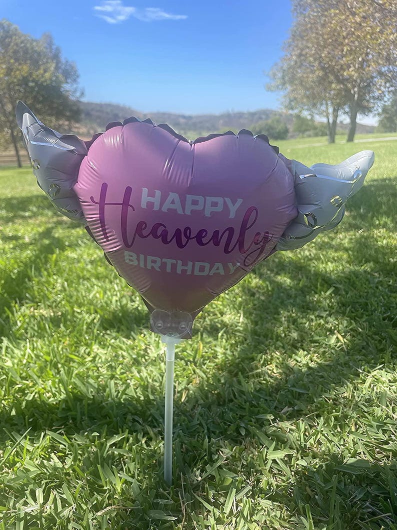 Happy Heavenly Birthday Memorial Balloons on a Stick – 8" Variety 4-Pack Blue & Pink Angel Wings Bild 2