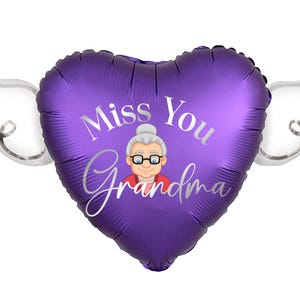 Globo conmemorativo "Te extraño, abuela" de 43 cm (17") con forma de corazón y alas de ángel para homenaje en la tumba. Incluye 2 globos. Purple