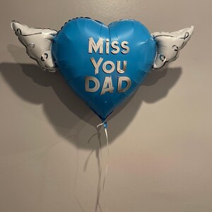 Miss You Dad 17" Memorial Balloon on a Stick – Heart Shaped with Angel Wings Graveside Tribute - 2 Balloons Included image 7