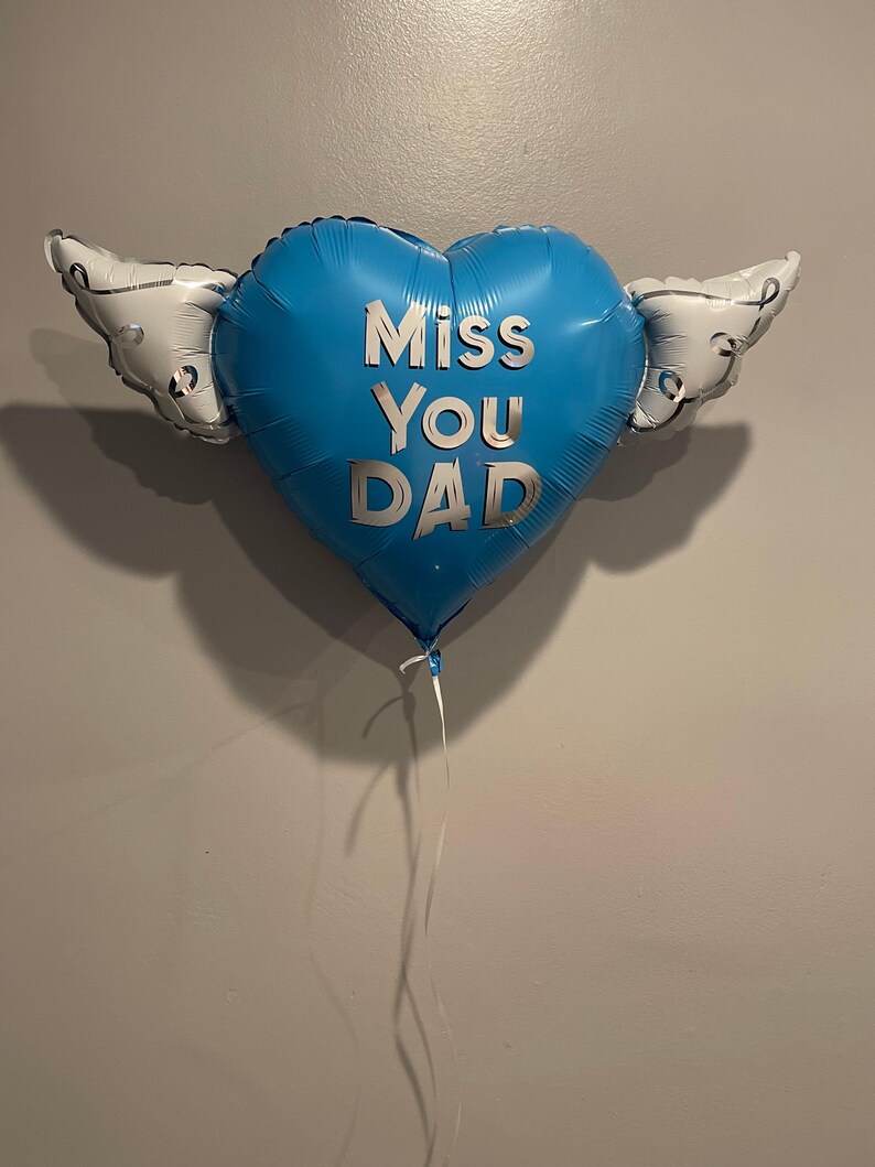 Miss You Dad 17" Memorial Balloon on a Stick – Heart Shaped with Angel Wings Graveside Tribute - 2 Balloons Included image 7