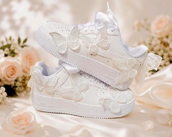 Butterfly Wedding Sneakers for Bride, White Bridal Sneakers for Reception, Custom Lace Butterfly Shoes, Romantic Bride Gift