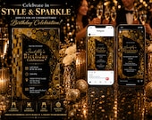 Birthday Invitation Template, Luxury Gold Canva Invite, Art Nouveau Klimt Style Party, Champagne Retirement Printable, Digital Download