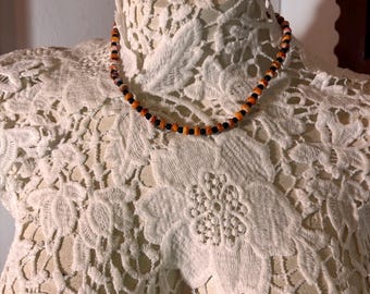 Black Onyx Orange Spiney Beaded Necklace (17")
